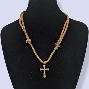 V. Bohemian Adjustable Suede Cross Pendant Necklace
